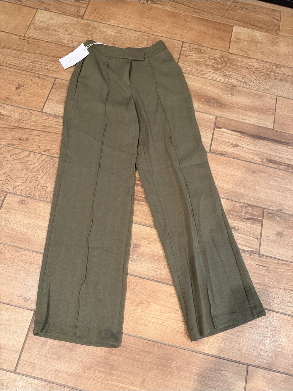 ZARA linen wide-Leg Olive Green Women's Trousers